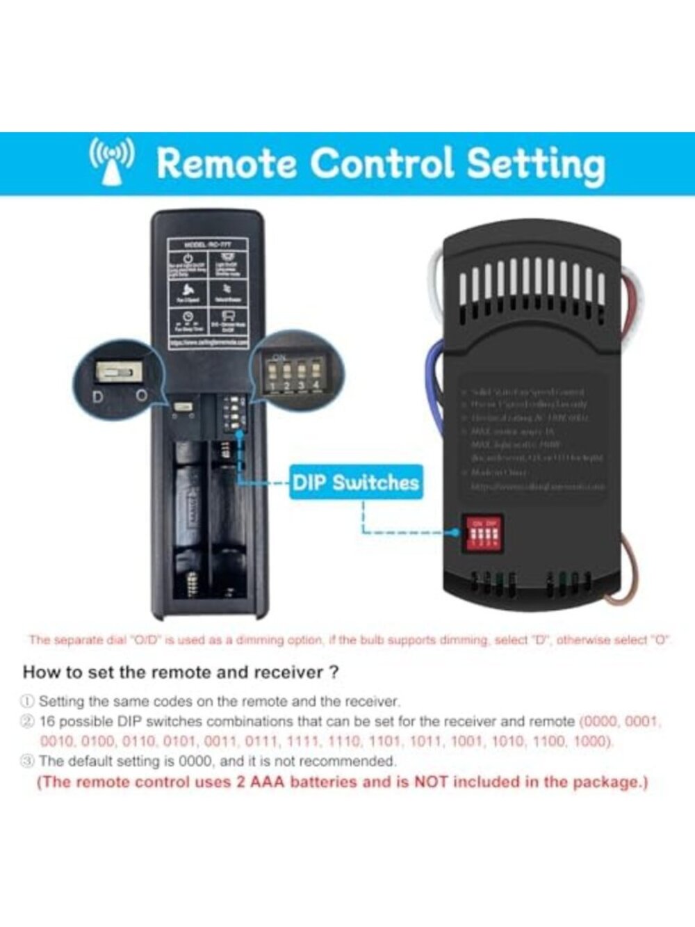 3-Speed Universal Ceiling Fan Remote Control Kit with Receiver - Easy Install - Picture 3 of 7